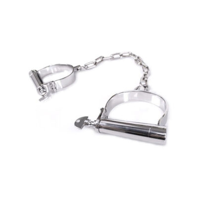 Stainless steel Darby leg irons non-adjustable with Sheffield pattern key and chain