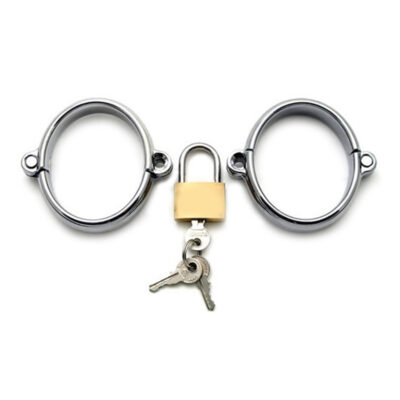 Luxury stainless steel Darby style wrist cuffs with padlock hinged bracelet shackles
