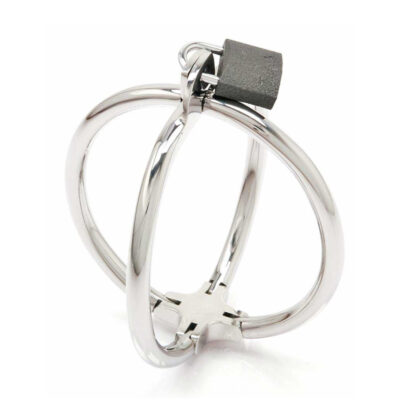 Stainless steel cross bondage handcuffs with padlock heavy duty adult wrist restraints