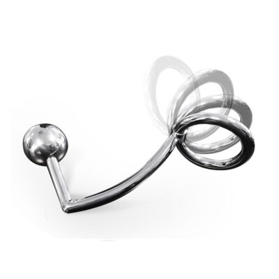 Adjustable flexi stainless steel cock ring with anal hook plug