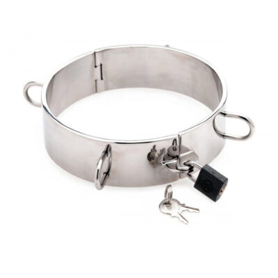 Stainless steel dungeon collar with four D-ring attachment points