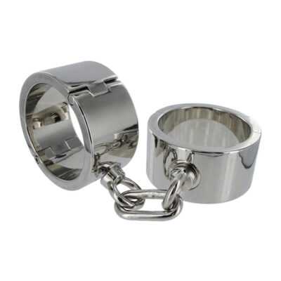 Heavy stainless steel wrist shackles with chain link locking manacles