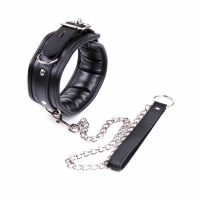 Black PU leather soft padded bondage kit with handcuffs ankle cuffs and collar